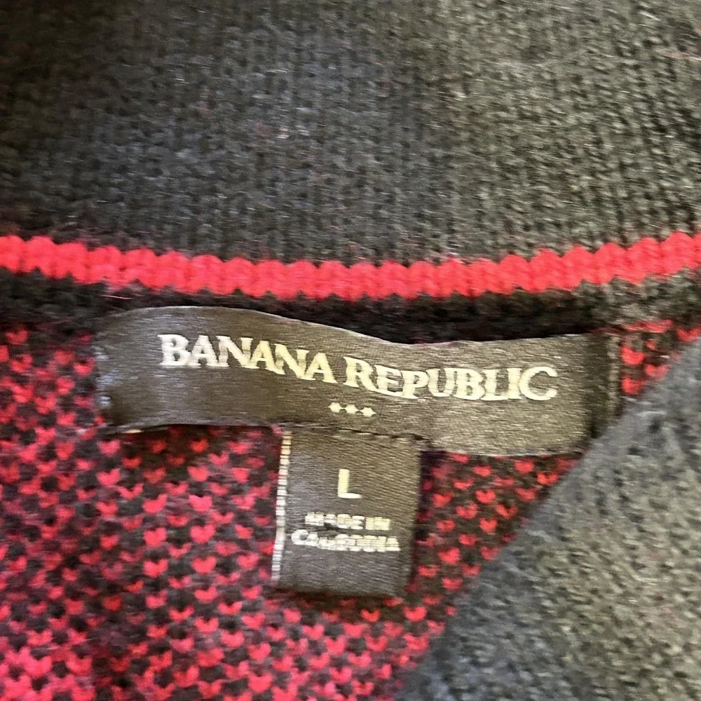 Banana Republic Sweater Mens Large Buffalo‎ Plaid Shawl Collar Pullover Wool